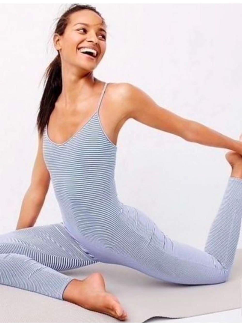 J. Crew Blue & White Striped Seamless Leggings Jumpsuit